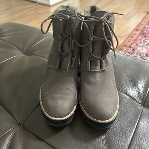 Eileen Fisher Brown Lace-Up Ankle Booties
